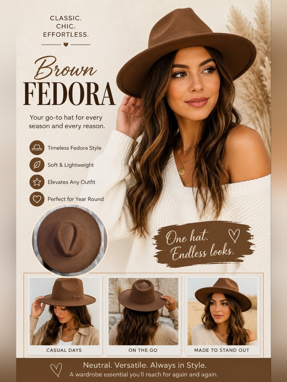 Fedora Hat | Wide Brim | Chocolate Brown